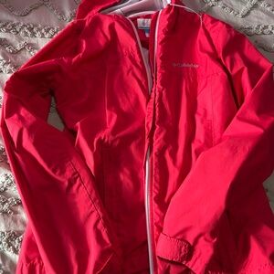 Columbia Red Ski & Snow Jacket with Full-Length Zipper and Stand-Up Collar